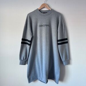 Boohoo Grey Original Sweatshirt Dress Size 14 Striped Sleeves Streatwear